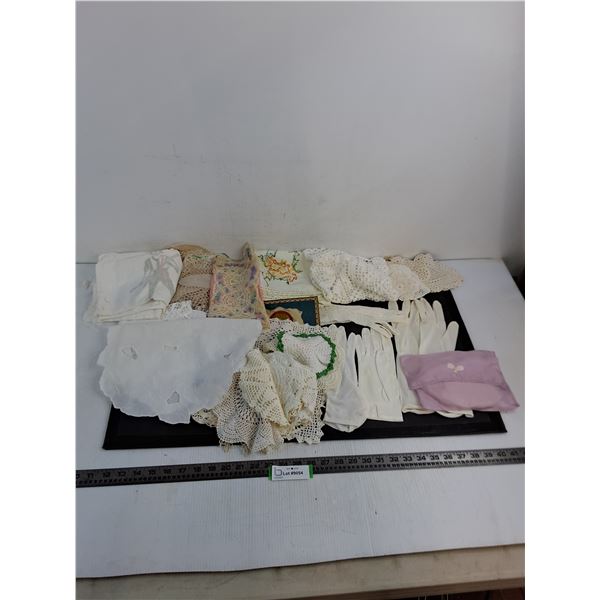 Large Quantity of Vintage Doilies, Linens & Ladies Gloves