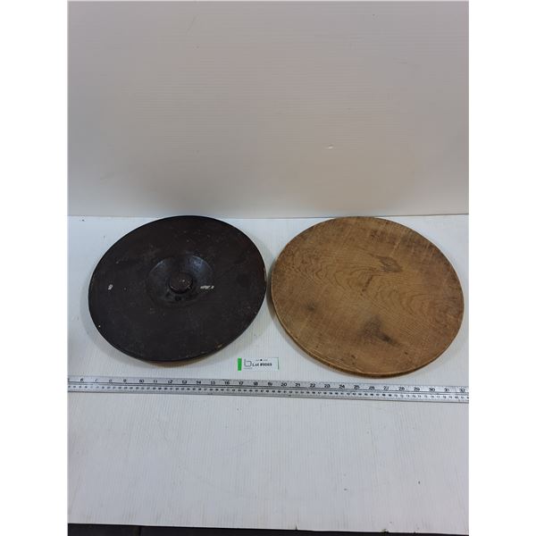 (2) Wooden Barrel Lids dark-13 3/4" and light 14 1/2"