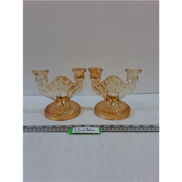 (2) Jeannette Iris and Herringbone Marigold Candleholders