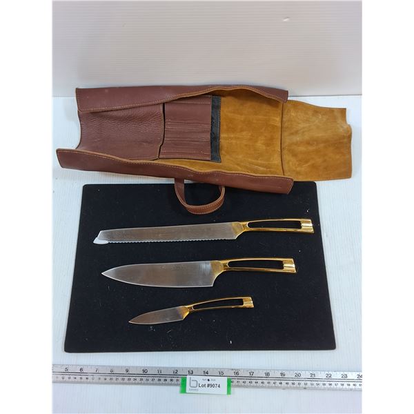 Gangshan Swedish Steel 3-Knife Set in Leather Storage Pouch