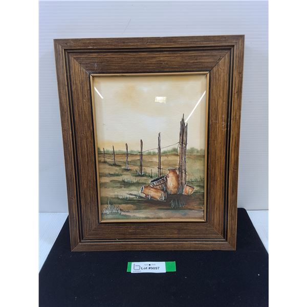 H Slawinski Watercolor in Wood Frame-13.5"x16.5" outer frame measurement