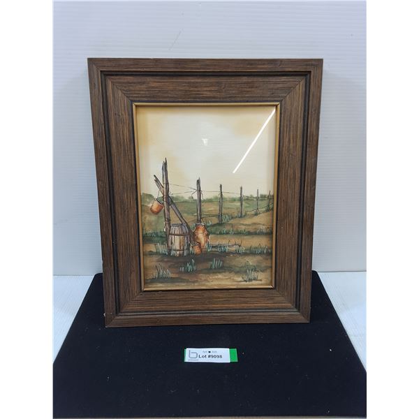 H Slawinski Watercolor in Wood Frame-13.5"x16.5" outer frame measurement