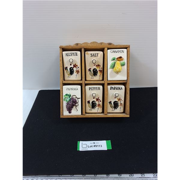 Ceramic Spice Jars in Wall Mountable Holder