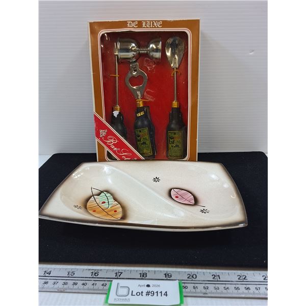 Vintage Bar Set and Ceramic Divided Platter