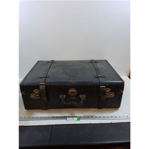 Banwell's Better Baggage Suitcase with Leather Straps and Edging-some staining and wear-26x18x9"-Can