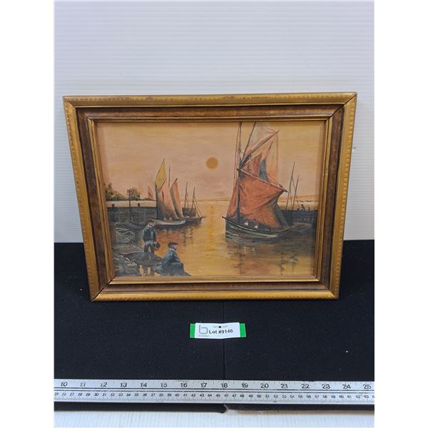 Sailboat Painting on Canvas-15.5x12.5" Wood Frame