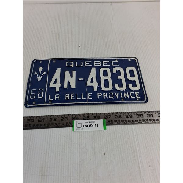 1968 Quebec License Plate