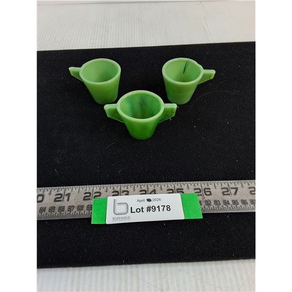 Vintage 'Akro Agate' Green Glass Children's Tea Cups
