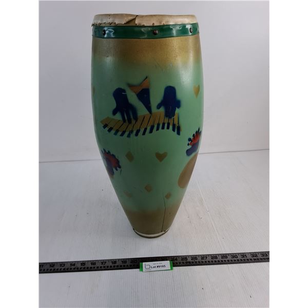 1950's Wooden Hand-Painted Conga Drum - Needs Some Repair - 21" High