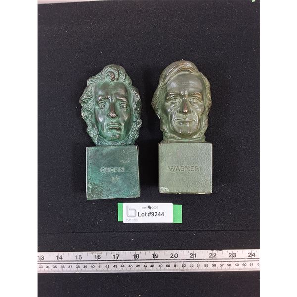 Italian Made Hollow Metal Busts of Chopin and Wagner
