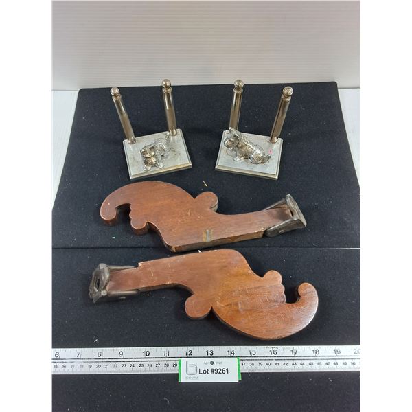 Scottie Terrier Book Ends, Vintage Wood Swivel Shelf Brackets