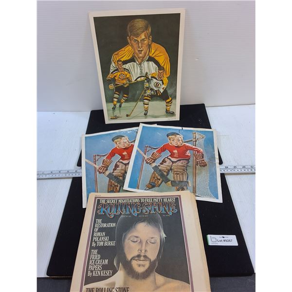 Rolling Stone Paper, (3) Hockey Themed Pictures-one of Bobby Orr