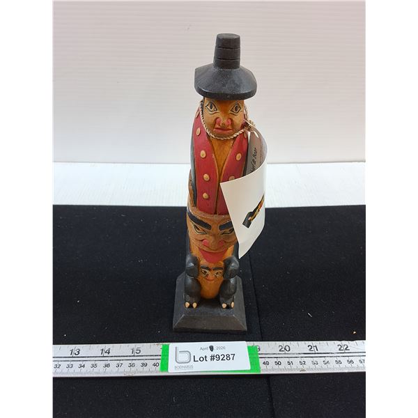 Hand Carved Wooden Figure Labeled as "Chief&Bear"