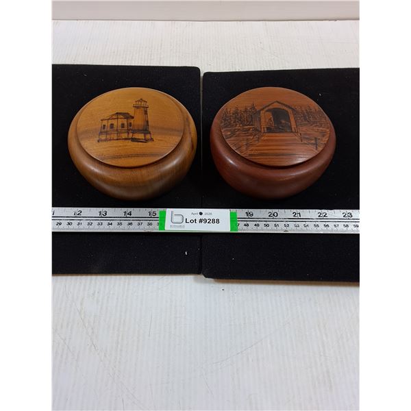 (2) Decorative Wooden Lidded Trinket Boxes