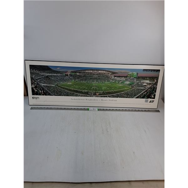 Framed Panoramic Photograph Featuring Inaugural Game at New Mosaic Stadium-40"x14" -PU