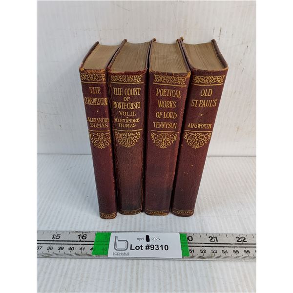 (4) Antique Red Leather Bound Books by Collins Featuring the Count of Monte Cristo