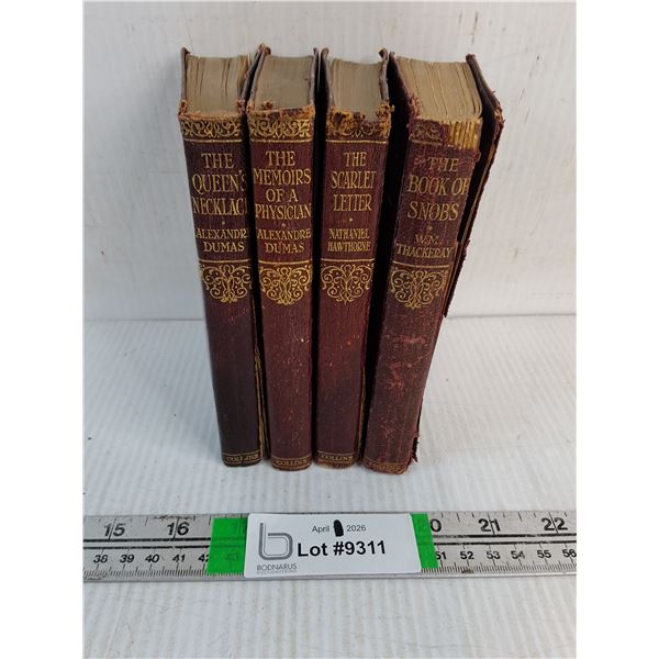 (4) Antique Red Leather Bound Books by Collins-Featuring The Queens Necklace