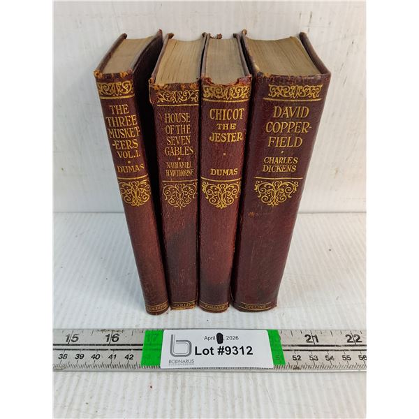(4) Antique Red Leather Bound Books by Collins-Featuring The Three Musketeers