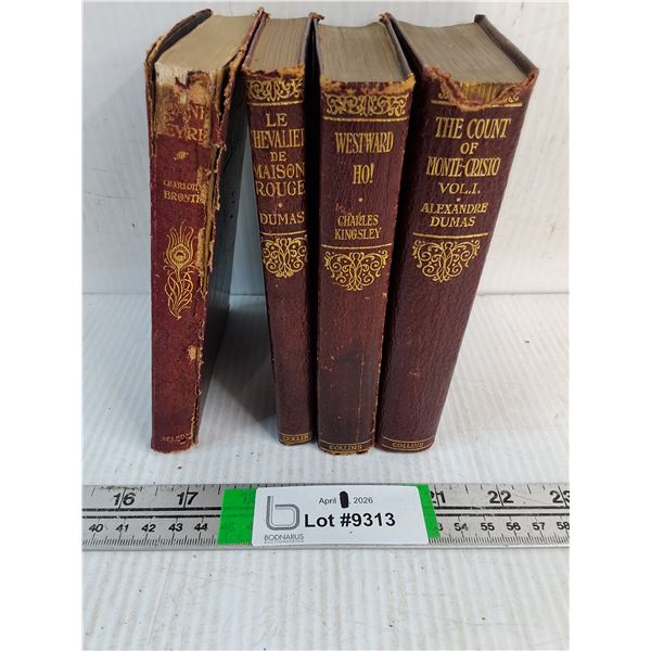 (4) Antique Red Leather Bound Books by Collins-Featuring The Count of Monte Cristo Vol 1