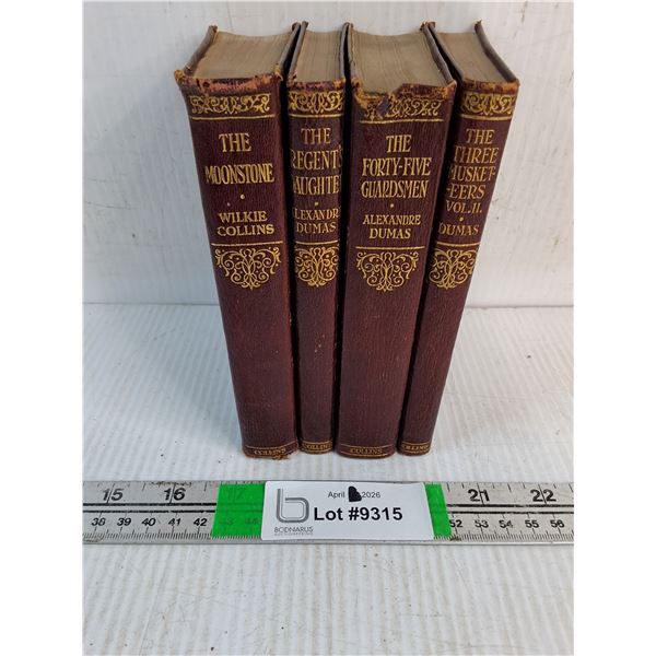(4) Antique Red Leather Bound Books by Collins-Featuring Vol.2 of Three Musketeers