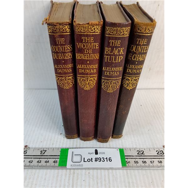 (4) Antique Red Leather Bound Books by Collins-Featuring The Black Tulip