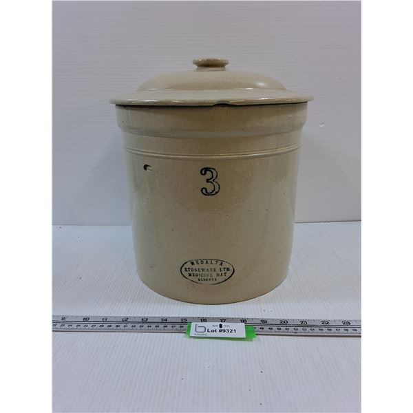 Medalta #3 Crock with Lid-no cracks, chip on base of crock and inner rim of lid
