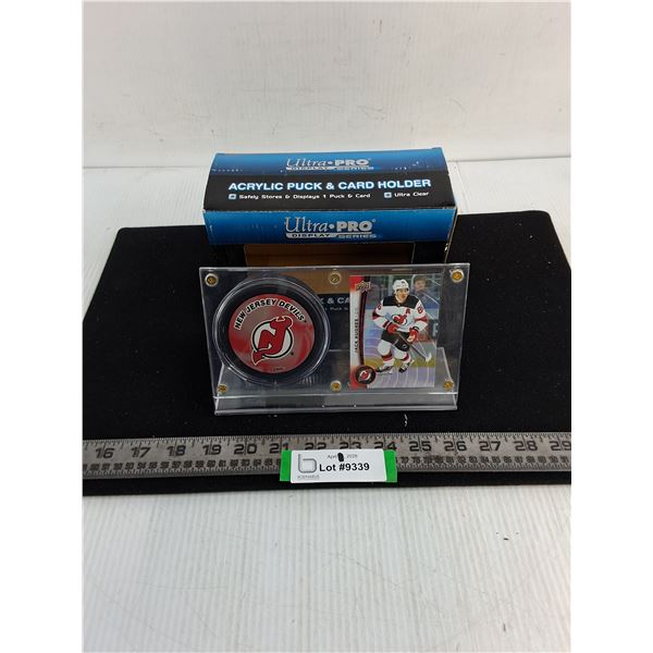 Ultra-Pro Puck & Card Holder w/Jack Hughes Card & Devils Puck - Unauthenticated