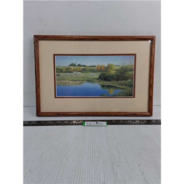 Wood Framed 16" x 11" "Checking The Cows" Print by Sharon Larson