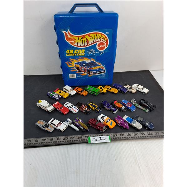 (29) Assorted Dinky Cars w/Hot Wheels Storage Tote - Some Cars Damaged
