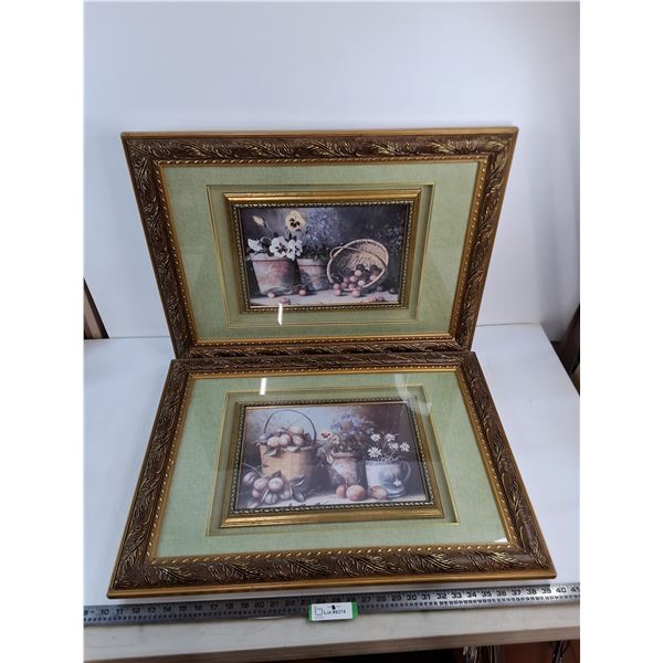 Pair of Ornate Framed "Flowers & Fruit" Wall Decor - 29" x 22" Each