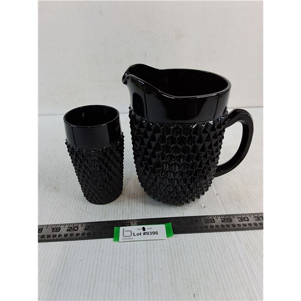 Vintage Indiana Tiara Cameo Black 'Diamond Point' Pitcher & Cup
