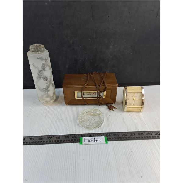 Vintage Lot (Numechron Tymeter, Westclox Clock, Light Fixture , Ash Tray)