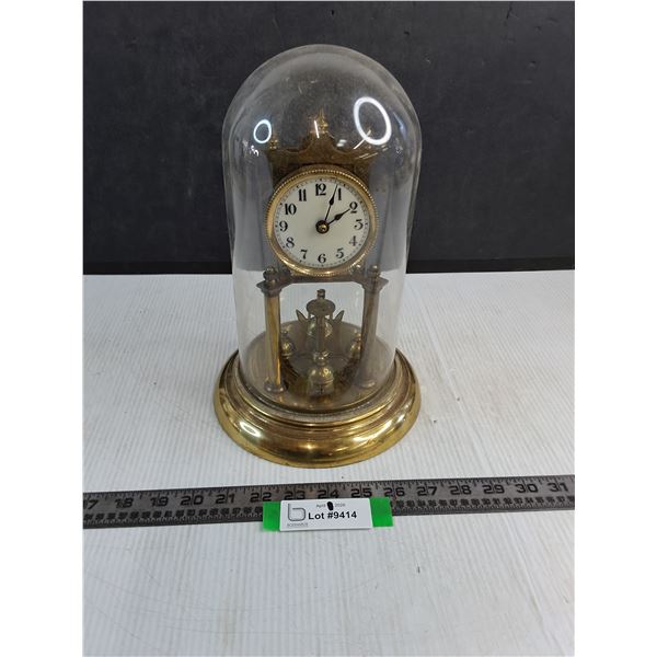 Vintage German Made Table Clock w/Glass Dome - Needs Some Repairs - PICK UP