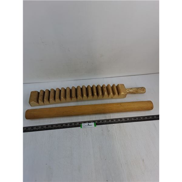 Antique Wooden Mangle Board & Roller Set - Both 28" Length - PICK UP