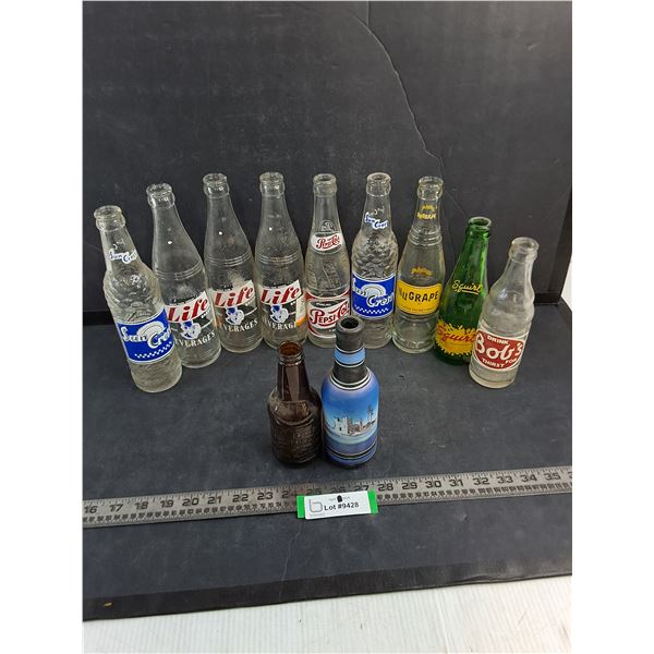 (11) Vintage Glass Pop & Beer Bottles - 1 Hand-Painted