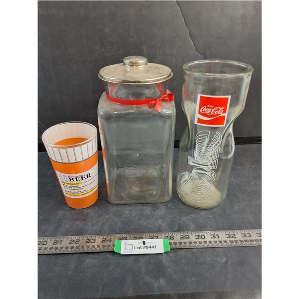 Coca-Cola Pitcher, Prescription Beer Glass, Gum Ball Jar