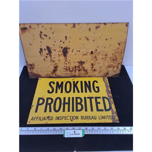 Smoking Prohibited 10x15" and Hartford Insurance Co 11x19.5" Metal Signs