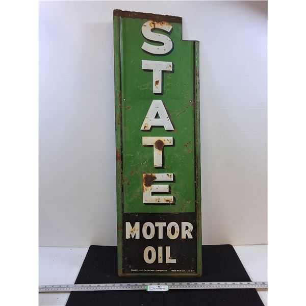 Quaker State Motor Oil Metal Sign, warped and corner cut out-36x12" - PICK UP