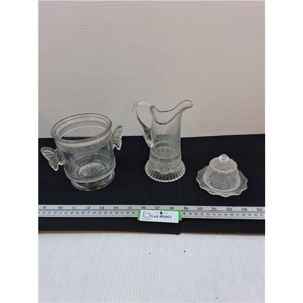 Vintage Glass Covered Dish, Pitcher, Candy Dish