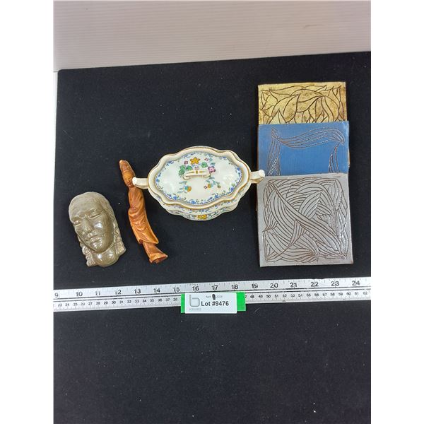 Royal Doulton Mini Toureen, (3) Decorative Tiles, Misc Decor
