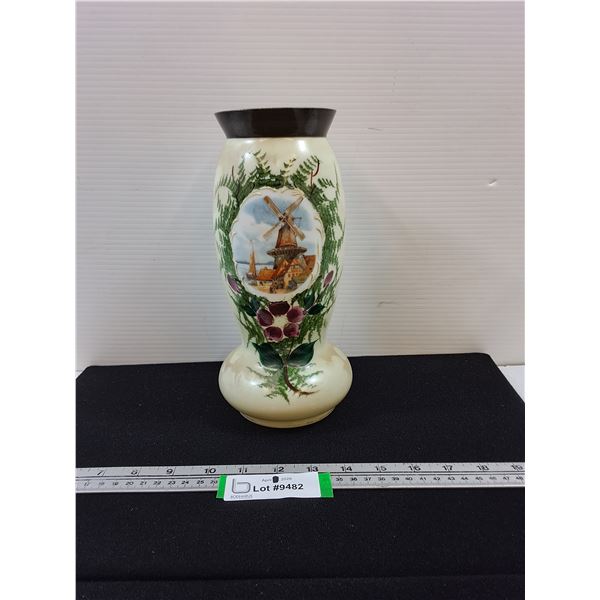 Bristol Glass Vase with Windmill-10.5" tall