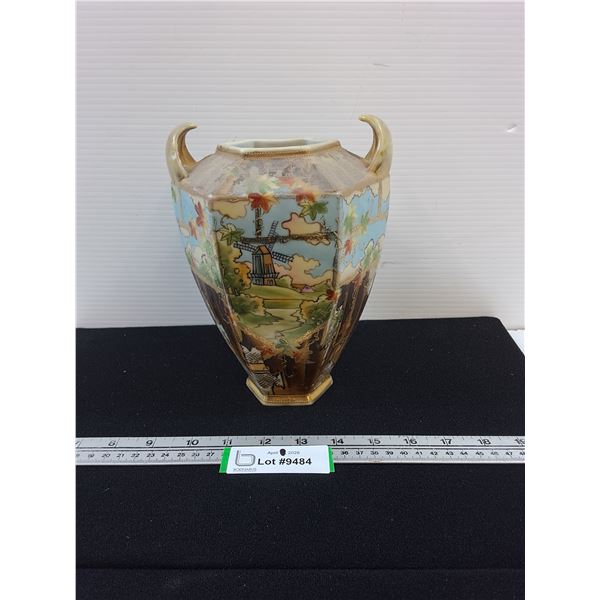 Noritake Dutch Themed Vase-8" tall-has been repaired