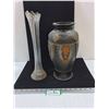 Image 1 : 14" tall Glass Vase, 13" tall Ceramic Japanese Vase, some chips