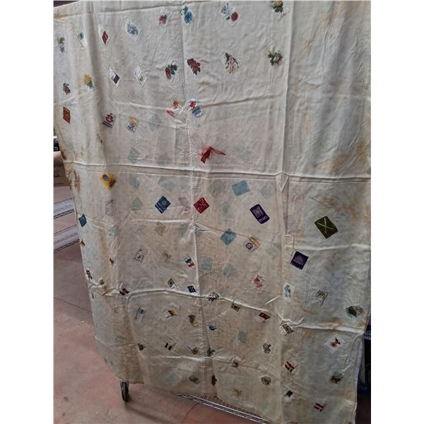 Linen with Tobacco Silks Patches-56x168", some staining