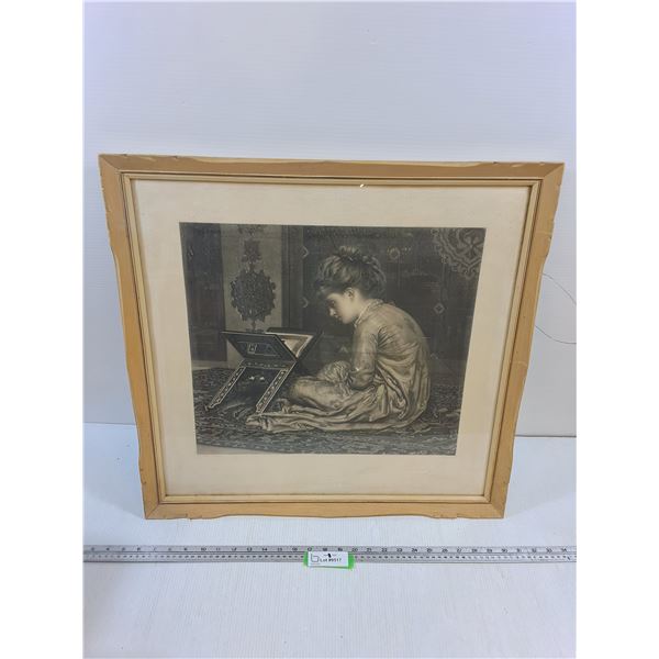 'Study' Artwork in Wood Frame, 25x24" outer frame measurement