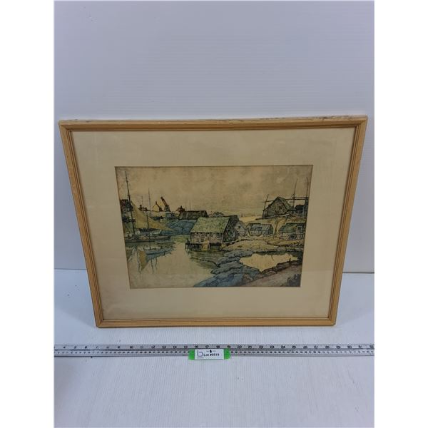 Waterfront Artwork in Wood Frame, 23x19" outer frame measurement