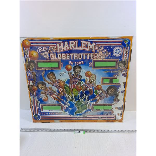 #Used Harlem Globetrotters Pinball Glass, paint peeling-28.5x26"- CANNOT SHIP