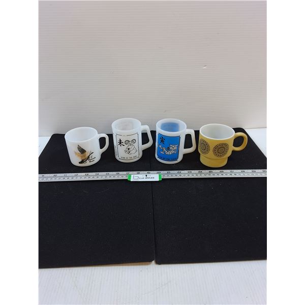 (3) Federal Glass Mugs-Goose, Year of Ram, Year of Tiger, (1) Milk Glass Mug