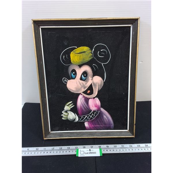 Minnie Mouse-esque Velvet Painting in Wood Frame 12x15" outer frame measurement