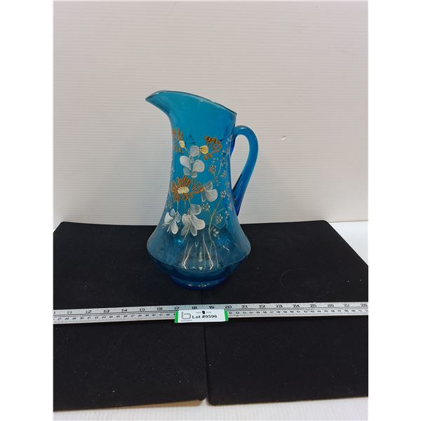 Antique Fenton Blue Art Glass Pitcher 12" tall